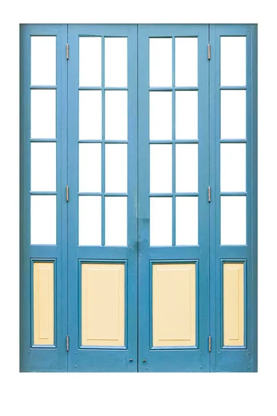 Ancienne Porte Vintage Bois Bleue Isolée Sur Fond Blanc — Photo