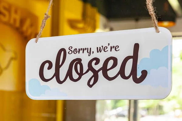 Shop Signs Hanging Front Door Restaurant Closed Covid Epidemic — Stock Photo, Image