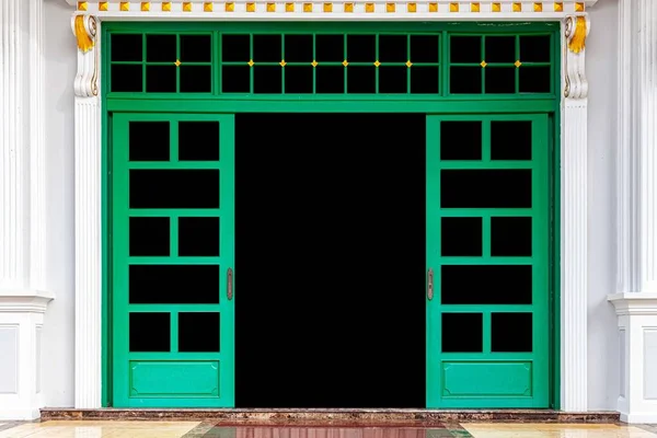 Grande Entrada Porta Madeira Verde Para Edifício — Fotografia de Stock