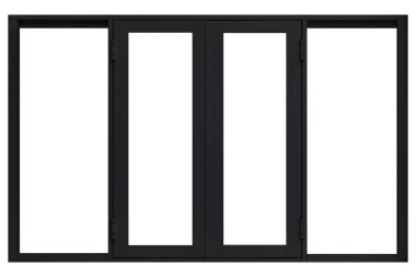 Beyaz arkaplanda izole edilmiş siyah kaydırma alüminyum pencere çerçevesi