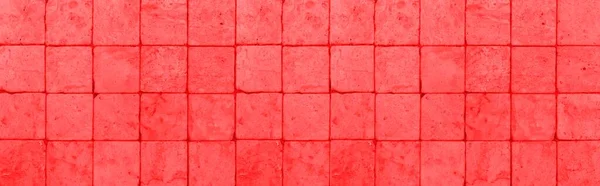 Panorama Červené Terakotové Stěny Obklady Textury Pozadí Bezešvé — Stock fotografie
