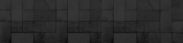 Panorama Van Natuursteen Patroon Donkere Zwarte Vloertegel Textuur Achtergrond — Stockfoto