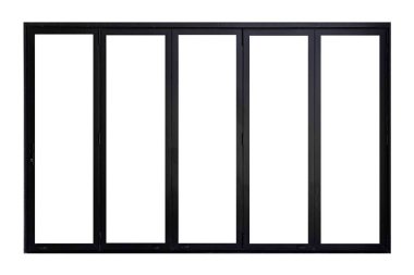 Beyaz bir arkaplanda izole edilmiş eski siyah boyalı ahşap pencere çerçevesi