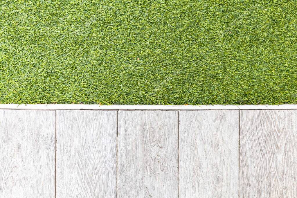 White wooden floors and green artificial turf outside the building pattern and background seamless