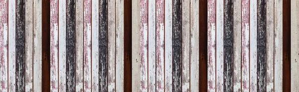 Panorama Starego Drewnianego Domu Ściany Wieloma Kolorami Stylu Vintage Tekstury — Zdjęcie stockowe