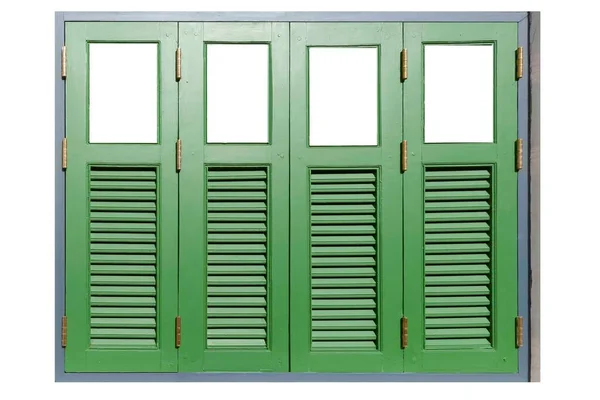 Large Wooden Window Frames Painted Green Isolated White Background — Stock Photo, Image
