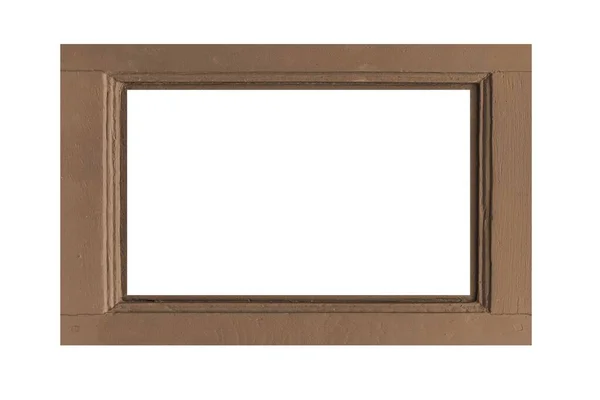 白色背景上孤立的棕色木制相框 — 图库照片