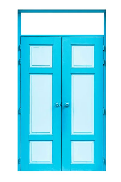 Grande Porta Entrada Azul Madeira Maciça Isolada Fundo Branco — Fotografia de Stock