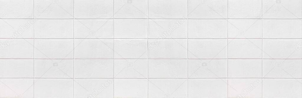 Panorama of Vintage white cement block fence pattern and texture background seamless