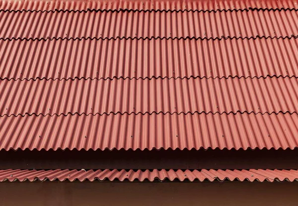 Vermelho Galvanizado Casa Telhado Padrão Fundo Sem Costura — Fotografia de Stock