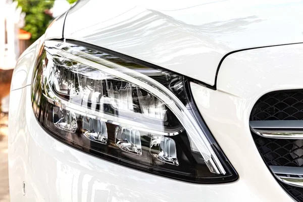 Close Modern White Car Headlights — Stock Photo, Image