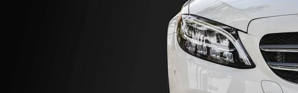 Close Modern White Car Headlights Isolated Black Background — Stock Photo, Image