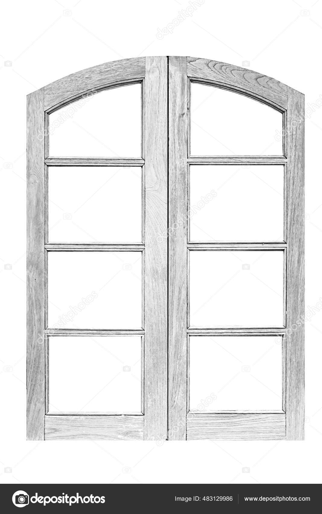 Vintage White Painted Wooden Window Frame Isolated White Background