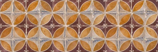 Panorama Vintage Antique Brown Ceramic Tile Pattern Texture Seamless Background — Stock Photo, Image