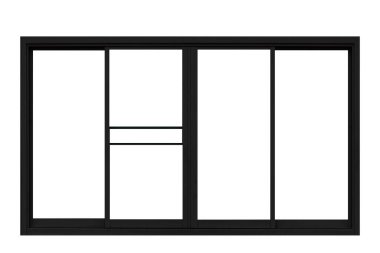 Beyaz arkaplanda izole edilmiş siyah kaydırma alüminyum pencere çerçevesi