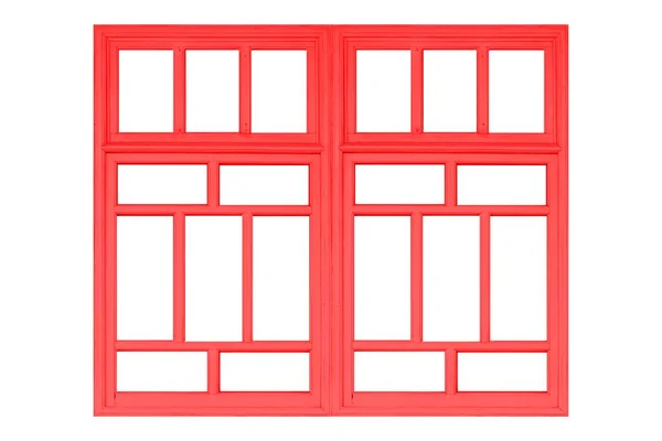Красные Деревянные Оконные Рамы Стеклянными Окнами Китайский Стиль Изолирован Белом — стоковое фото