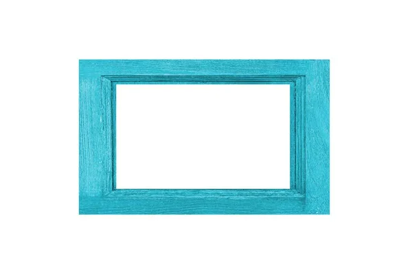 蓝色木制相框 白色背景隔离 — 图库照片