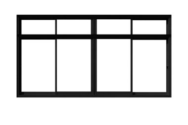 Beyaz arkaplanda izole edilmiş siyah kaydırma alüminyum pencere çerçevesi