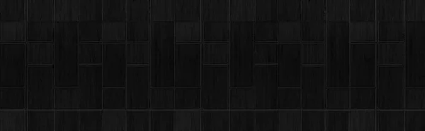 Panorama Vnitřní Černé Stěny Keramické Dlaždice Vzorem Textury Pozadí Bezešvé — Stock fotografie