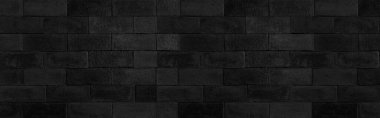 Arka plan için modern siyah tuğla duvar dokusu panoraması