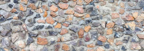 Panorama Building Exterior Brown Granite Block Wall Texture Background Seamless — Stock Photo, Image