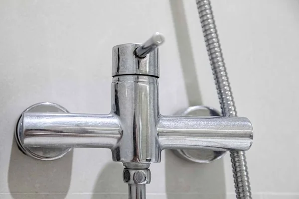 Close Modern Aluminum Shower Faucet Lever — Stock Photo, Image