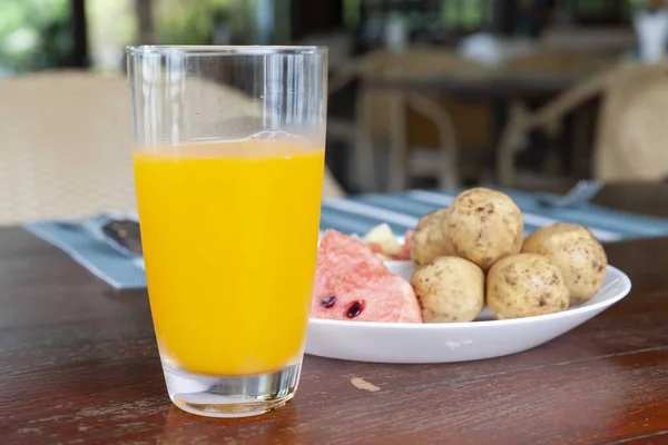 Breakfast Set Orange Juice Fresh Fruit — Stock Photo, Image
