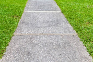 Yaz yeşil bahçesinde uzun beton yol