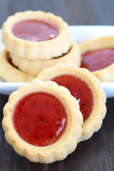 Jam in soft delicious tarts — Stock Photo, Image
