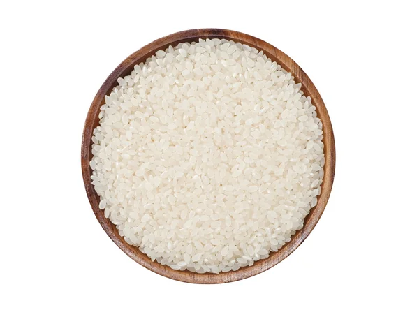 Halda White suché nevařenou rýži v misce — Stock fotografie