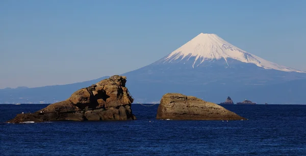 Berg Fuji en Achi meer in winterseizoen — Stockfoto