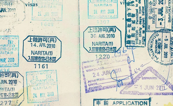 Carimbos de passaporte de perto — Fotografia de Stock