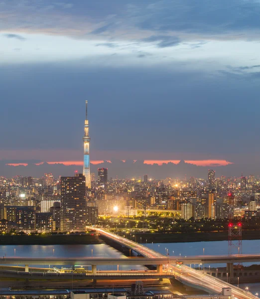 Výhledem na město Tokio v večer — Stock fotografie