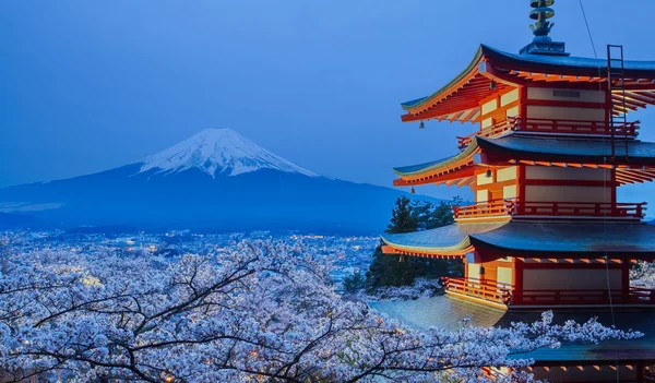 Hora Fudži a červené pagoda — Stock fotografie