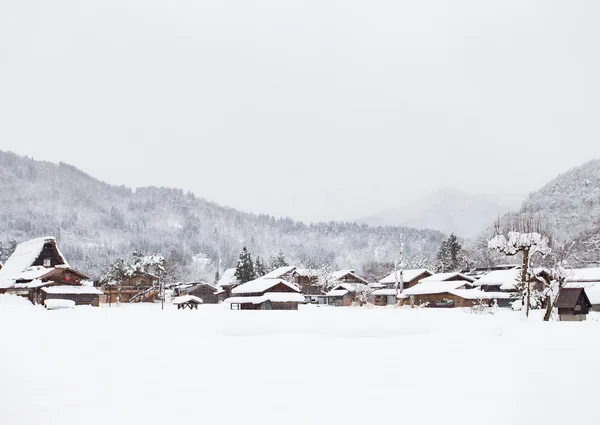 Shirakawago pueblo con nieve en invierno — Foto de Stock