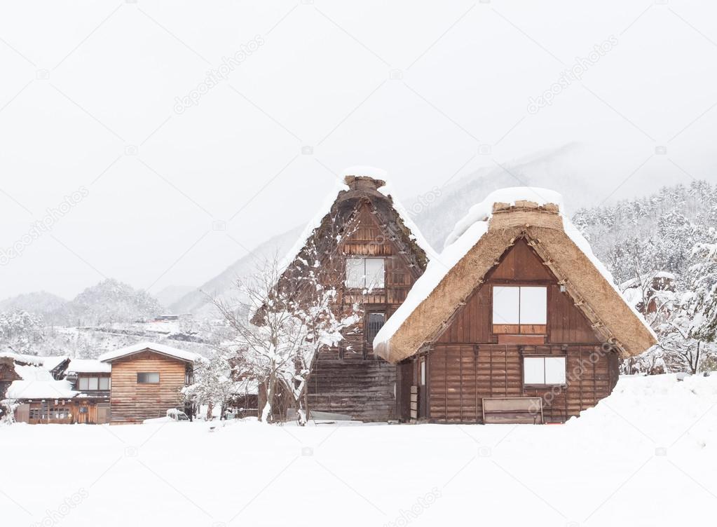 Shirakawago village with snow in winter