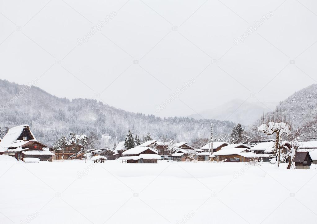 Shirakawago village with snow in winter