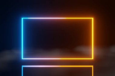 Soyut teknoloji LED ekranlar mavi turuncu parlayan neon çizgi animasyon arka planı 3D