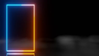 Soyut teknoloji LED ekranlar mavi turuncu parlayan neon çizgi animasyon arka planı 3D