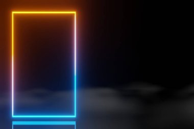 Soyut teknoloji LED ekranlar mavi turuncu parlayan neon çizgi animasyon arka planı 3D