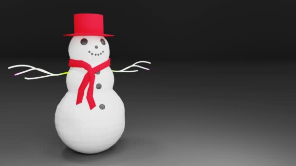 Mooie Sneeuwpop Gloeiende Vonken Neon Lichten Zwarte Achtergrond Rendering — Stockvideo