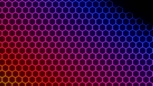 Abstrait Coloré Lumineux Néon Électrique Hexagone Arrière Plan Rendu — Video