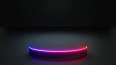 Ürününüz için neon ışıklı Siyah Daire sahne veya podyum 3B görüntüleme