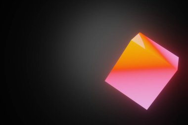 Soyut teknoloji dijital neon renkli parlayan kutu veya küp arkaplan 3D renderin