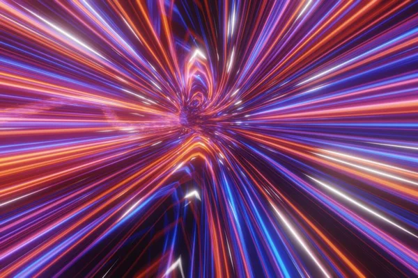 abstract futuristic stream Digital data neon speed motion Glowing light trails Tunnel background 3D rendering