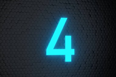 Siyah altıgen zemin üzerinde parlayan mavi Neon Işık Geri sayımı 10 'a 0 numara 3B
