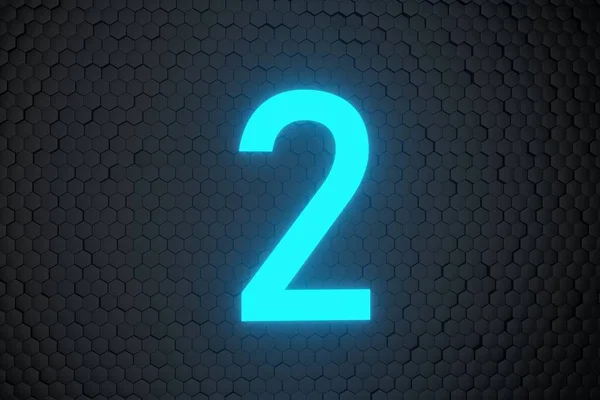 Świecące Niebieskie Neon Light Countdown Liczba Czarnym Tle Sześciokąta Rendering — Zdjęcie stockowe