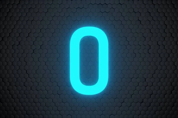 青のネオンライトカウントダウン10 0の数字を黒の六角形の背景に輝く3Dレンダリング ストックフォト