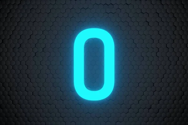 Leuchtend Blauer Neon Light Countdown Bis Zahl Auf Schwarzem Sechseck Stockbild