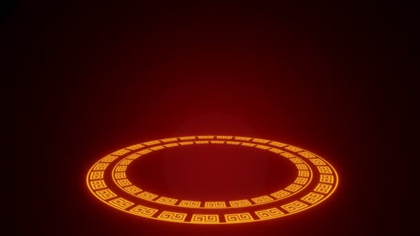 Gold Circle Izzó Neon Keret Boldog Kínai Újév Háttér Renderelés — Stock videók